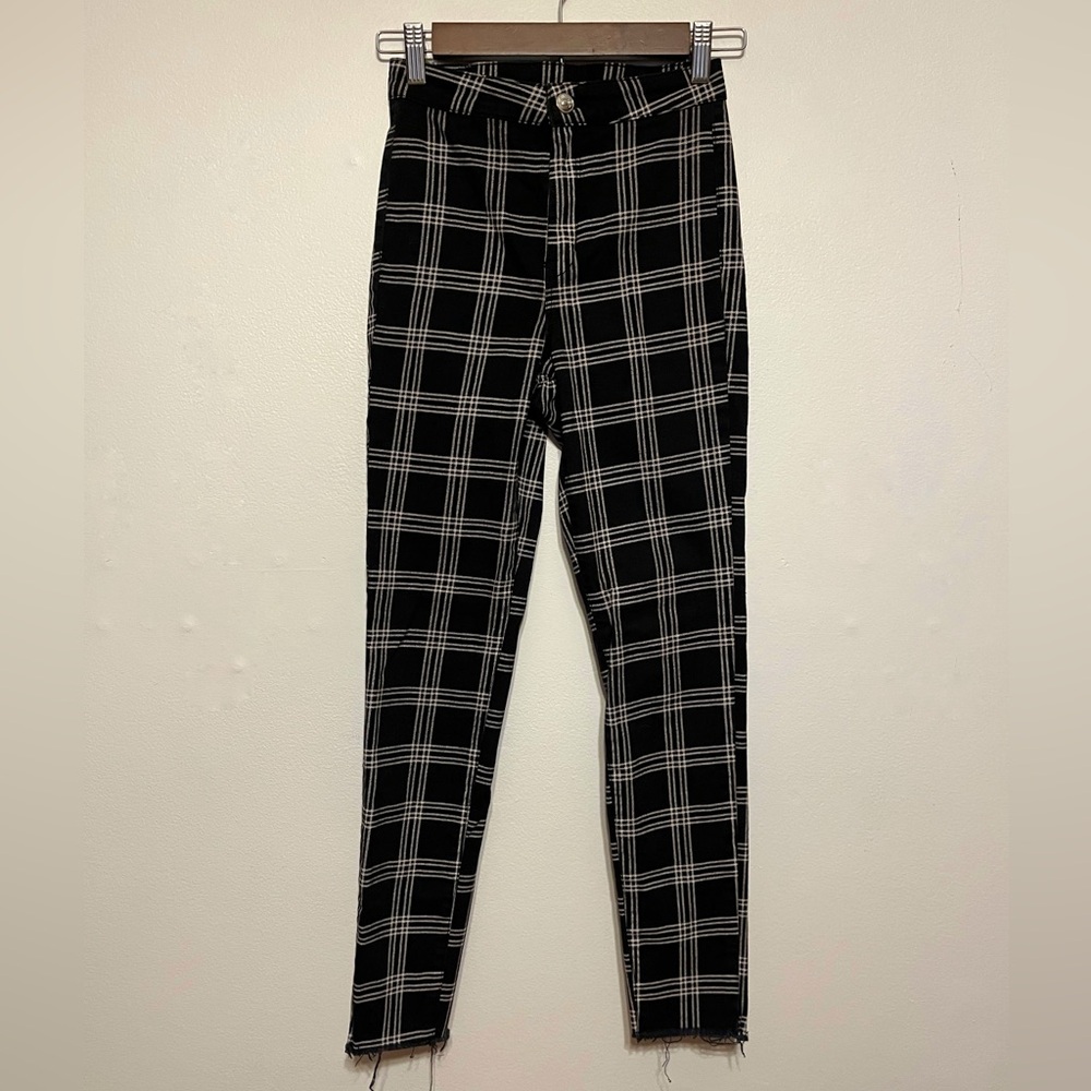 Plaid skinny fit pants